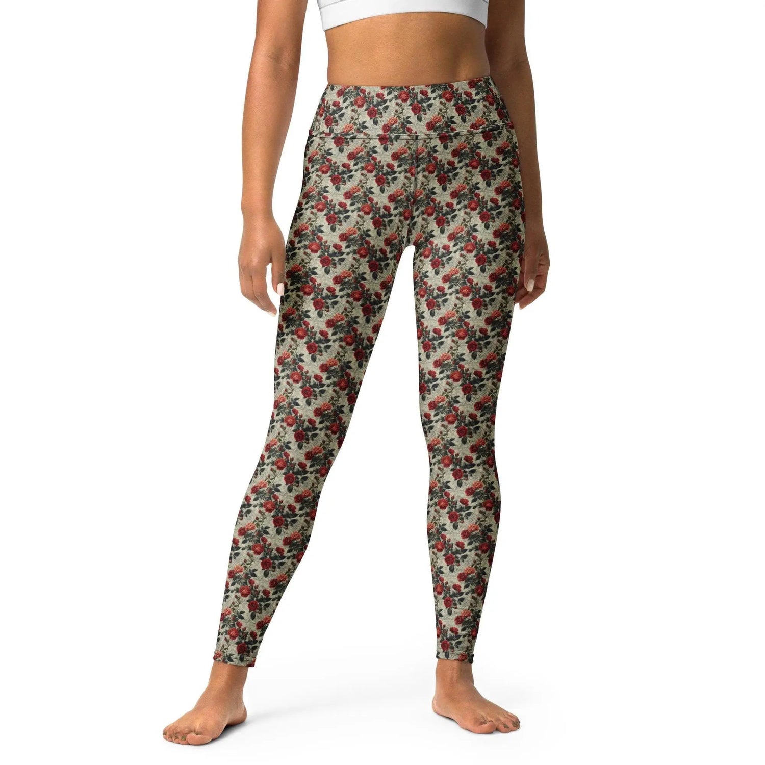 Yoga floral Leggings red roses all over pattern design pilates gym running walking shopping sweater hoodie pairing fashion stretchy pants