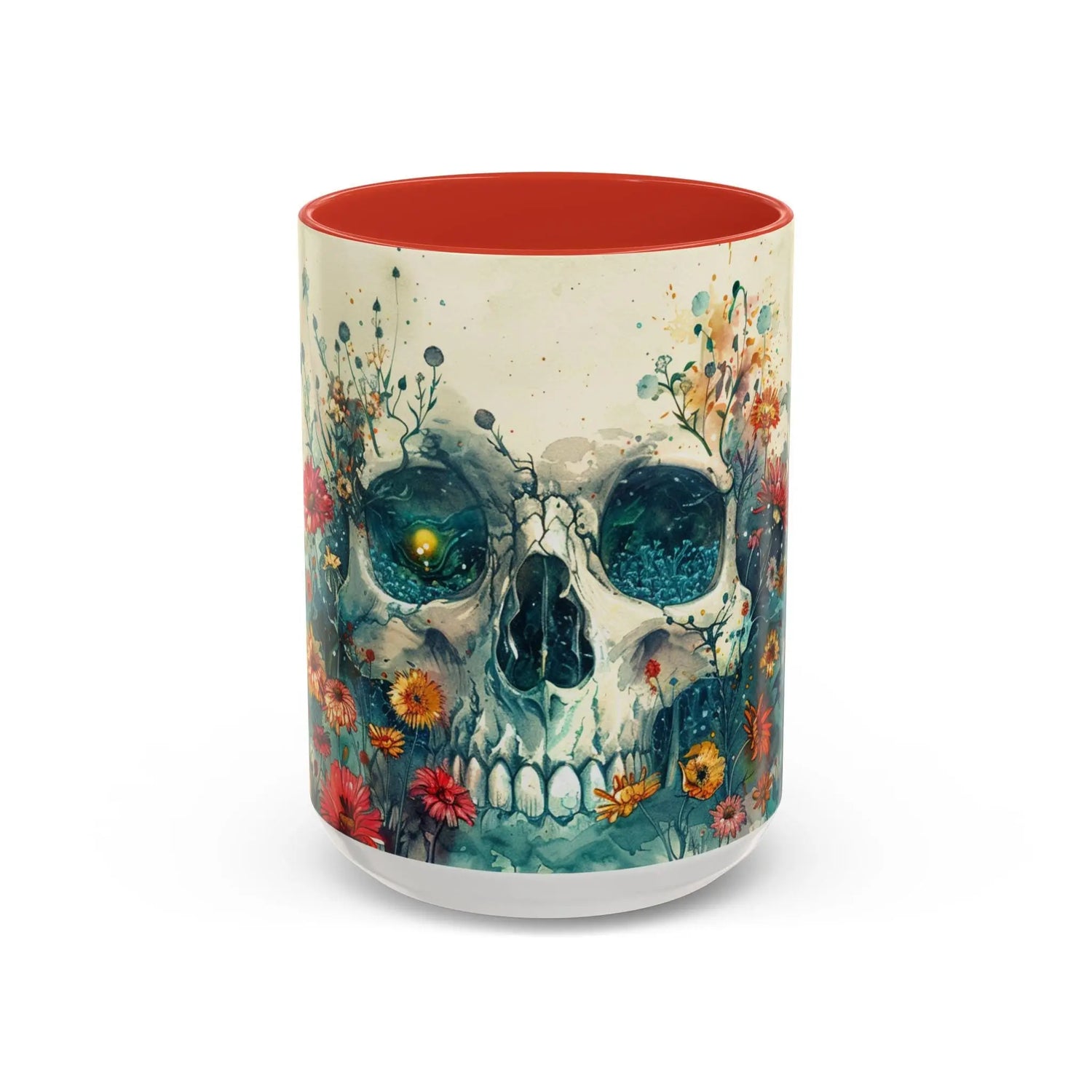 Day of the Dead Skeleton Floral Accent Coffee Mug, Halloween Ceramic Cup, Gothic Sugar Skull Drinkware, Dia de los Muertos Kitchen Decor The Aurora Touch