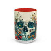 Day of the Dead Skeleton Floral Accent Coffee Mug, Halloween Ceramic Cup, Gothic Sugar Skull Drinkware, Dia de los Muertos Kitchen Decor The Aurora Touch