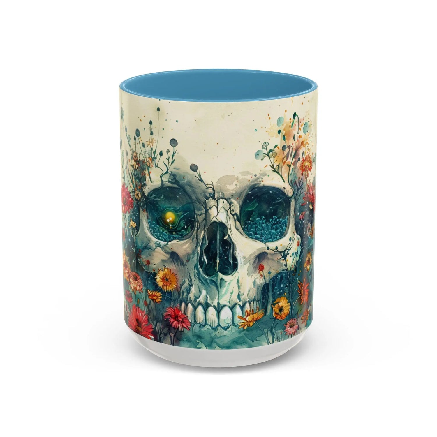 Day of the Dead Skeleton Floral Accent Coffee Mug, Halloween Ceramic Cup, Gothic Sugar Skull Drinkware, Dia de los Muertos Kitchen Decor The Aurora Touch