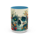 Day of the Dead Skeleton Floral Accent Coffee Mug, Halloween Ceramic Cup, Gothic Sugar Skull Drinkware, Dia de los Muertos Kitchen Decor The Aurora Touch