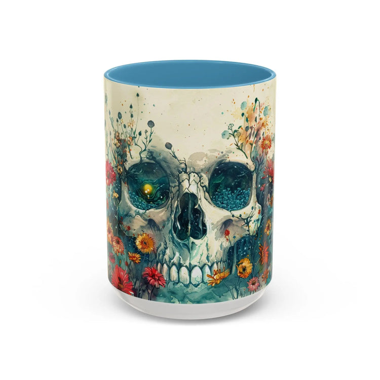 Day of the Dead Skeleton Floral Accent Coffee Mug, Halloween Ceramic Cup, Gothic Sugar Skull Drinkware, Dia de los Muertos Kitchen Decor The Aurora Touch