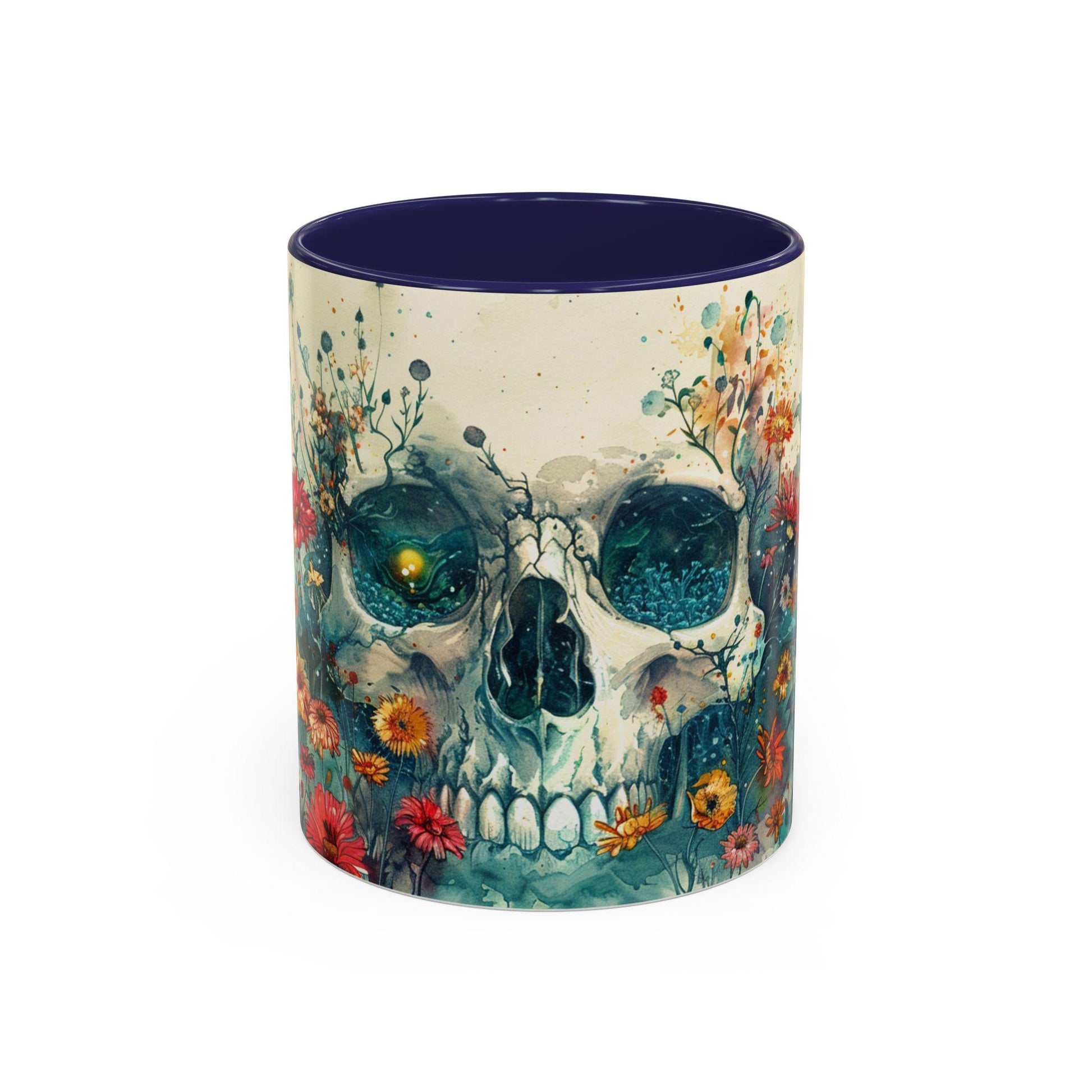 Day of the Dead Skeleton Floral Accent Coffee Mug, Halloween Ceramic Cup, Gothic Sugar Skull Drinkware, Dia de los Muertos Kitchen Decor