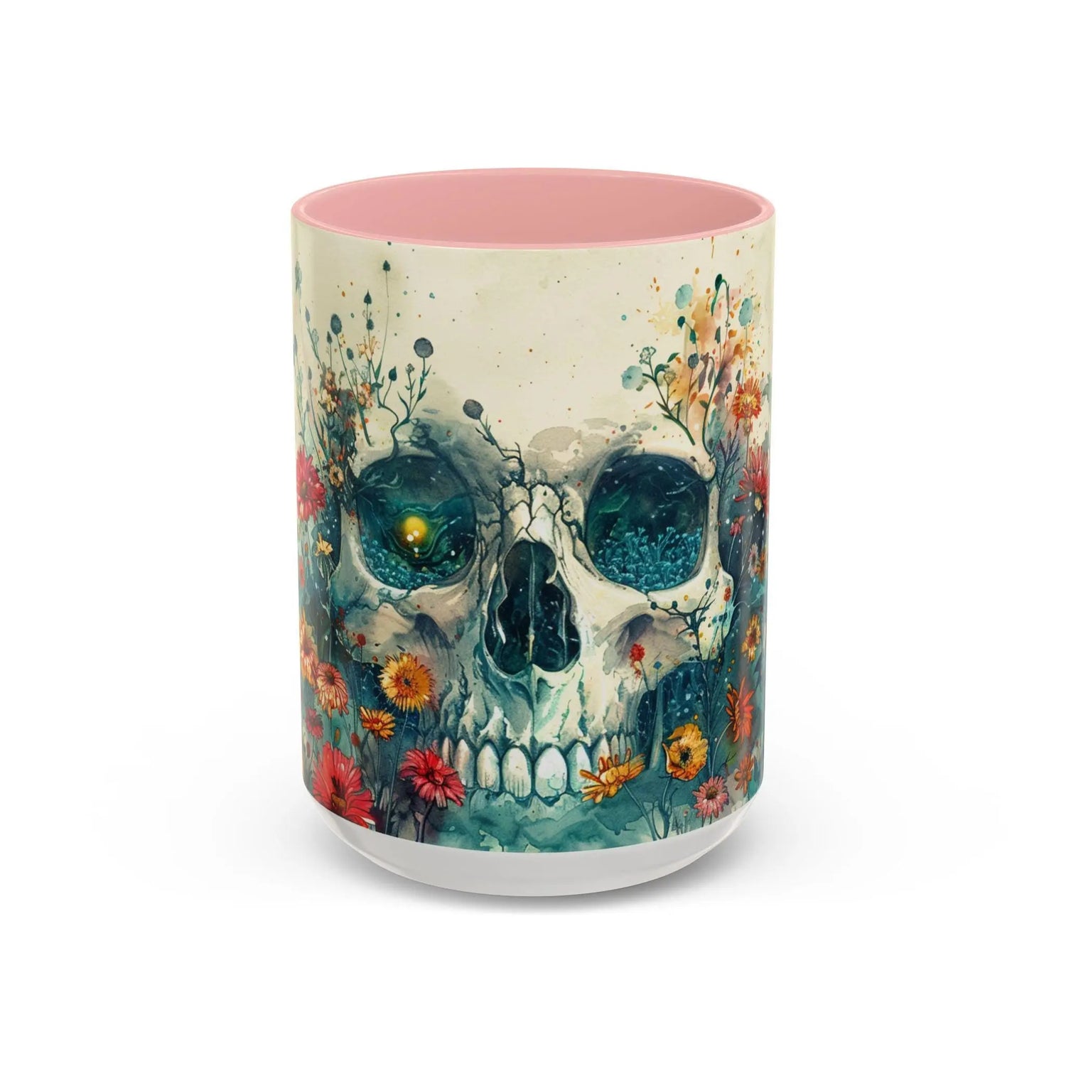 Day of the Dead Skeleton Floral Accent Coffee Mug, Halloween Ceramic Cup, Gothic Sugar Skull Drinkware, Dia de los Muertos Kitchen Decor