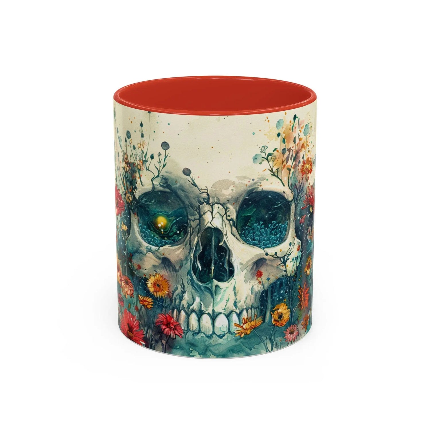 Day of the Dead Skeleton Floral Accent Coffee Mug, Halloween Ceramic Cup, Gothic Sugar Skull Drinkware, Dia de los Muertos Kitchen Decor The Aurora Touch