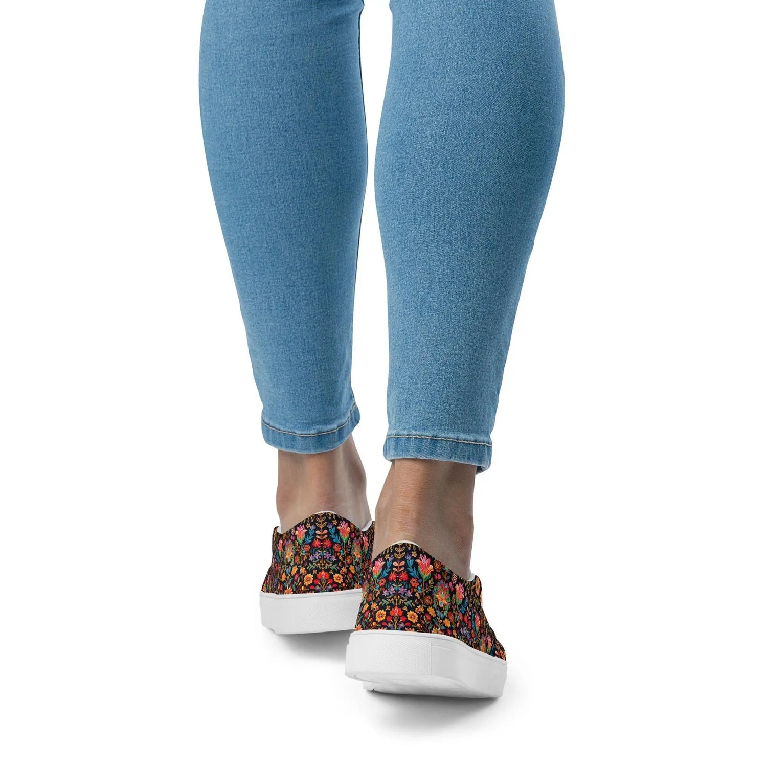 Women’s slip-on bright Mexican traditional floral all over print pattern design casual fashion college student everyday girl canvas shoes