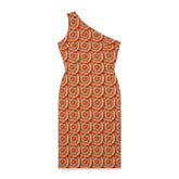 Shoulder Dress (AOP), Orange bright crotchet all over patter design cocktail knee high sexy seemless dinner special event outfit The Aurora Touch