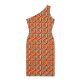 Shoulder Dress (AOP), Orange bright crotchet all over patter design cocktail knee high sexy seemless dinner special event outfit The Aurora Touch