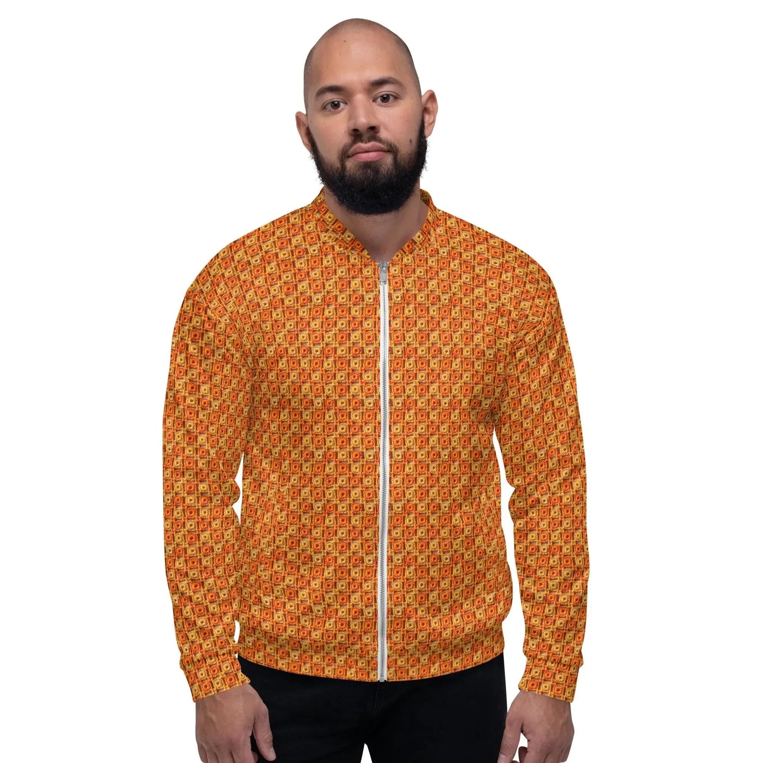 Unisex Bomber Jacket, women men orange crotchet all over print stylish design casual modern day special event every day designer clothing The Aurora Touch