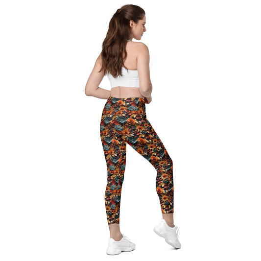 Autumn Floral Leggings with Pockets - Workout and Casual Wear