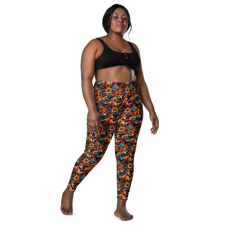 Leggings with pockets, Fall 3D floral pattern gym workout pilates yoga casual everyday Tshirt sweater walking school fashion pants