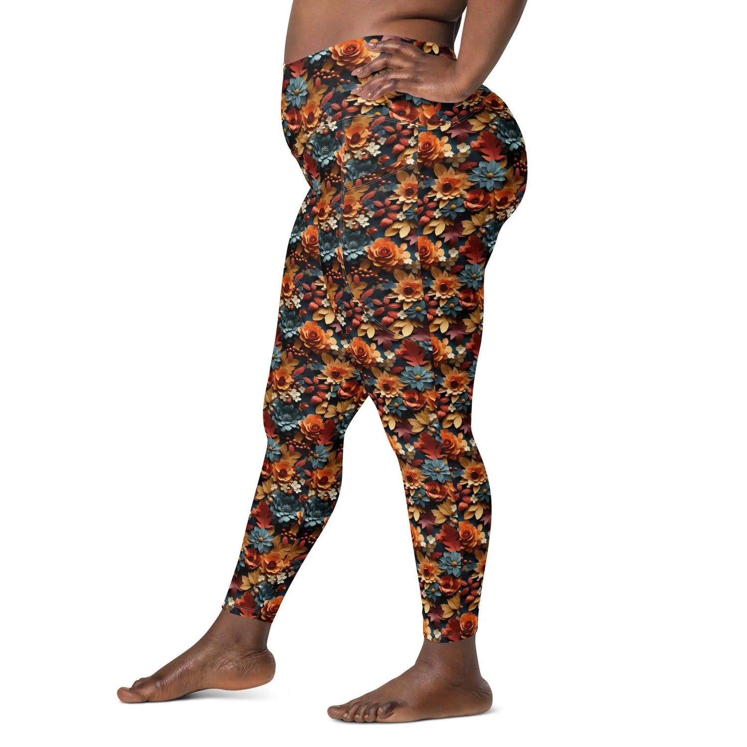 Leggings with pockets, Fall 3D floral pattern gym workout pilates yoga casual everyday Tshirt sweater walking school fashion pants