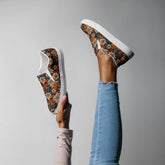 Women’s slip-on canvas shoes, Fall leaves floral all over pattern print design casual everyday walking working school fashion shoe wear