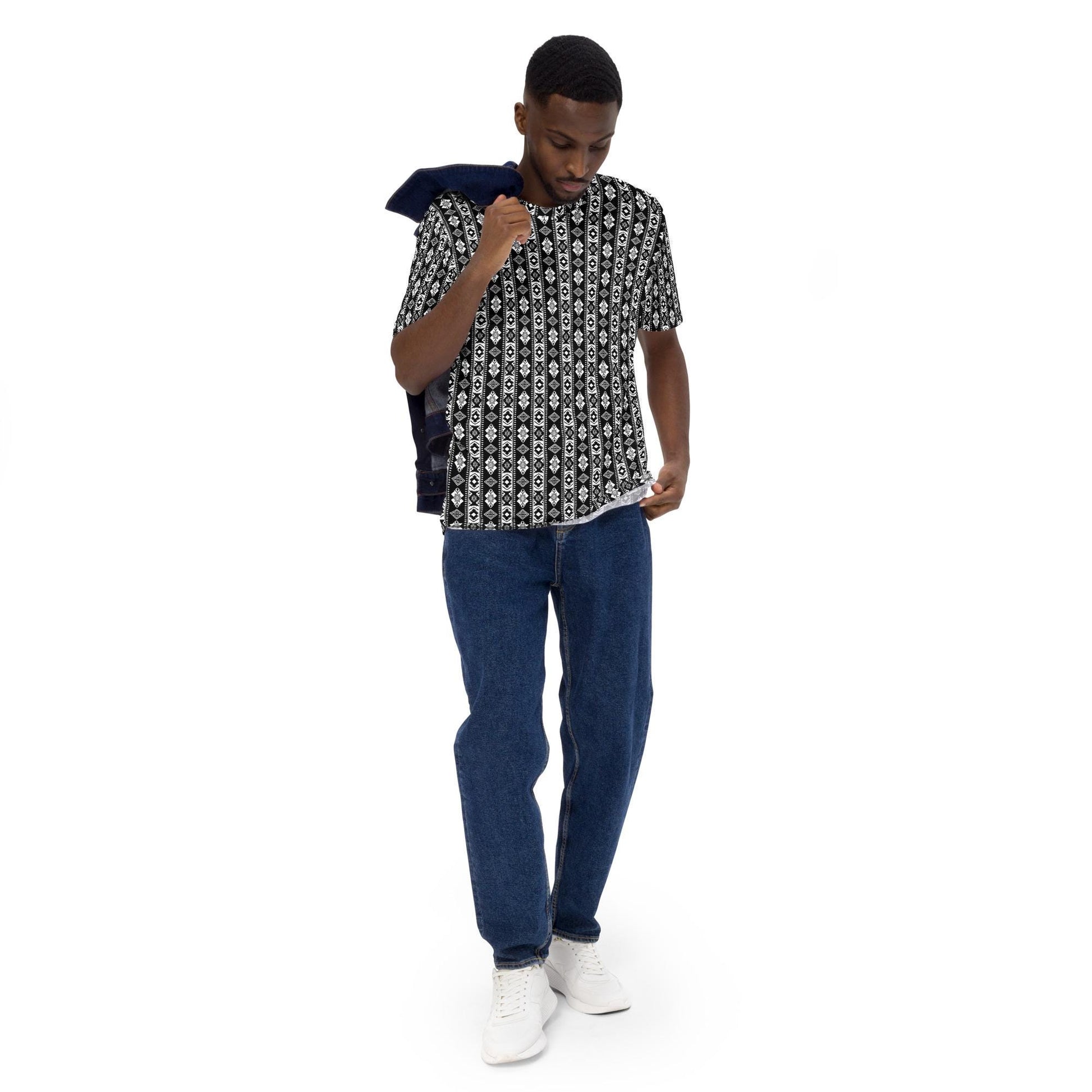 Men&#39;s t-shirt, all over print design pattern casual work school jean short sweats pairing soft stylish versatile clothing attire shirt