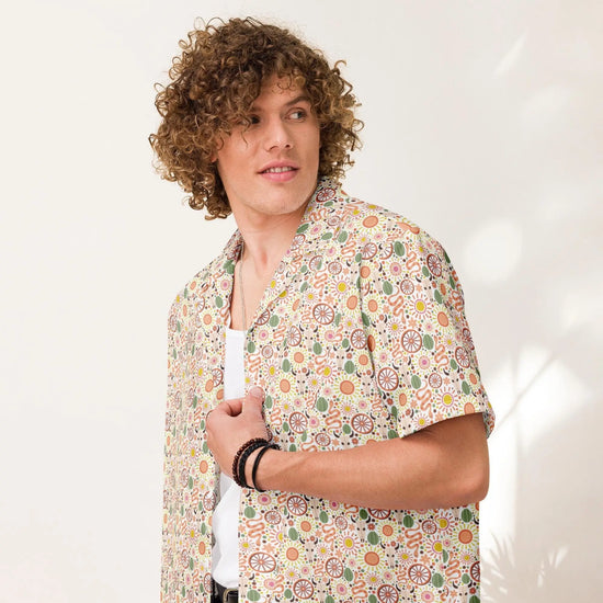 Unisex button shirt, Designer pastel color country livin all print design casual stylish cool fabric everyday work travel beach shirt