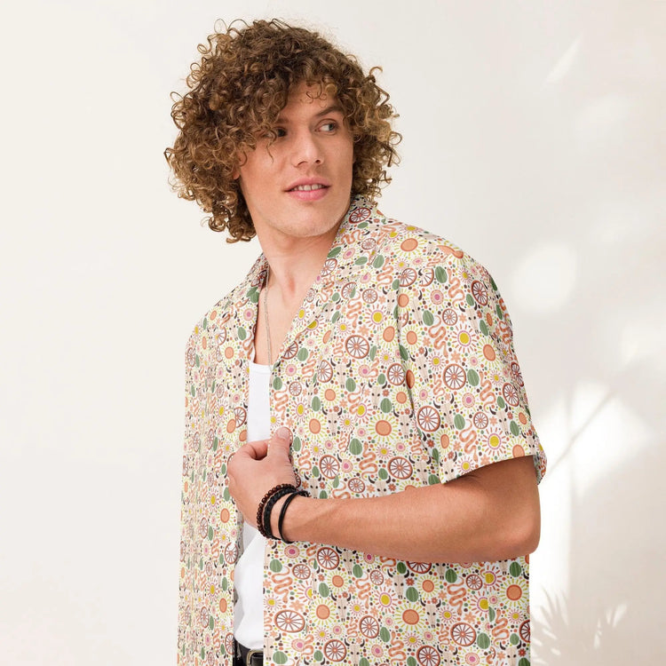 Unisex button shirt, Designer pastel color country livin all print design casual stylish cool fabric everyday work travel beach shirt