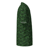 Unisex button shirt, green floral all over print pattern casual breezy light weight everyday men&