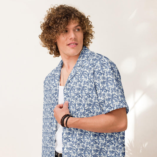 Mens Button Down Casual LightWeight vacation Moisture-wicking Tropical Print Shirt