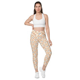 Leggings with pockets, Autumn leaves pattern Fall look stretchy yoga pilates gymn stylish everday sweater blazer pairing spandex pants