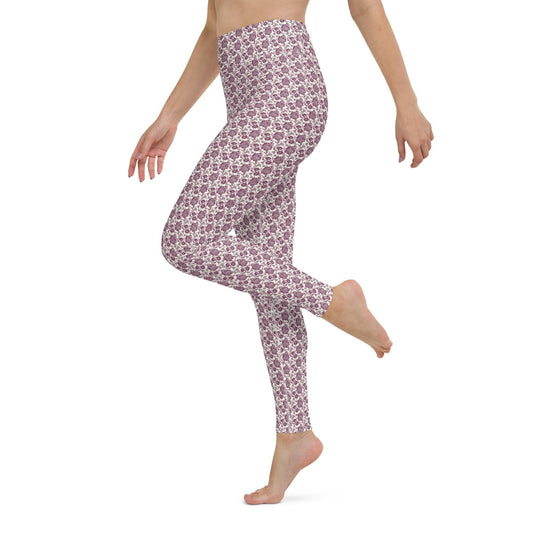 Yoga Leggings, Burgandy floral all over pattern design stretchy comfy flexible workout gym casual stylish pants