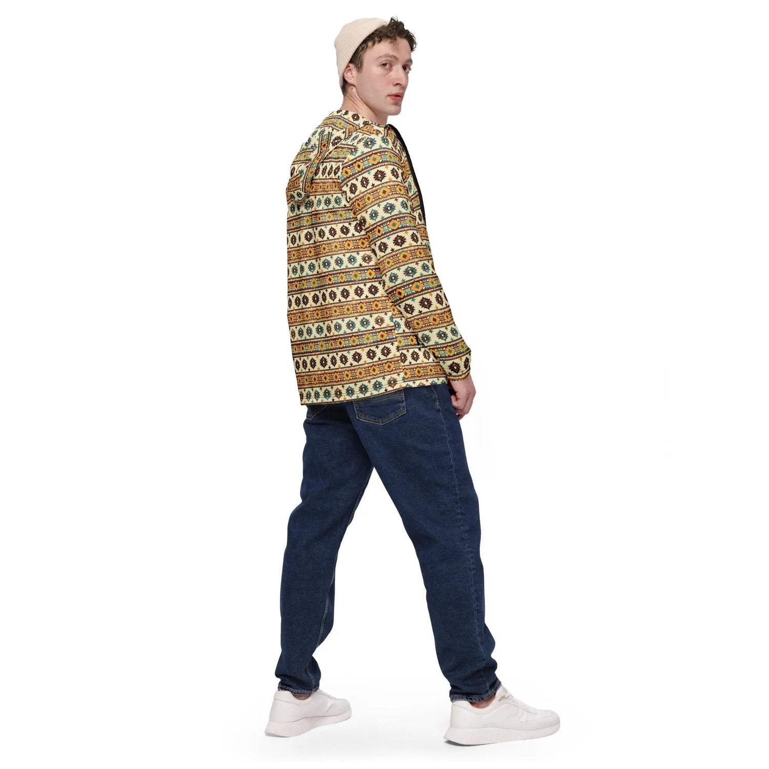Men’s windbreaker, Native all over print design all seasons water resistant stylish casual everyday comfortable light windbreaker jacket