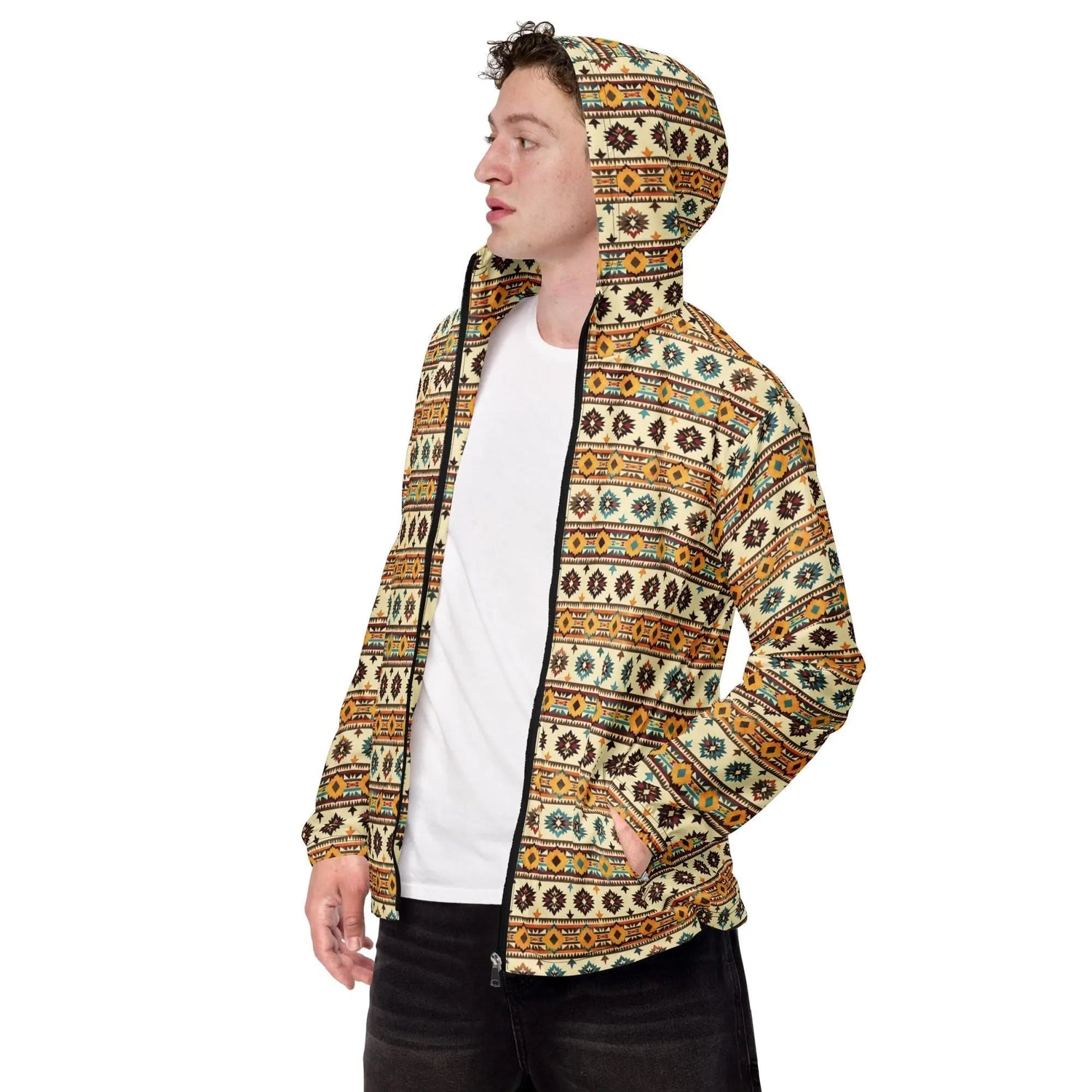 Men’s windbreaker, Native all over print design all seasons water resistant stylish casual everyday comfortable light windbreaker jacket