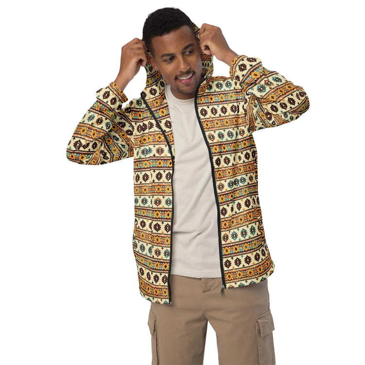 Men’s windbreaker, Native all over print design all seasons water resistant stylish casual everyday comfortable light windbreaker jacket The Aurora Touch