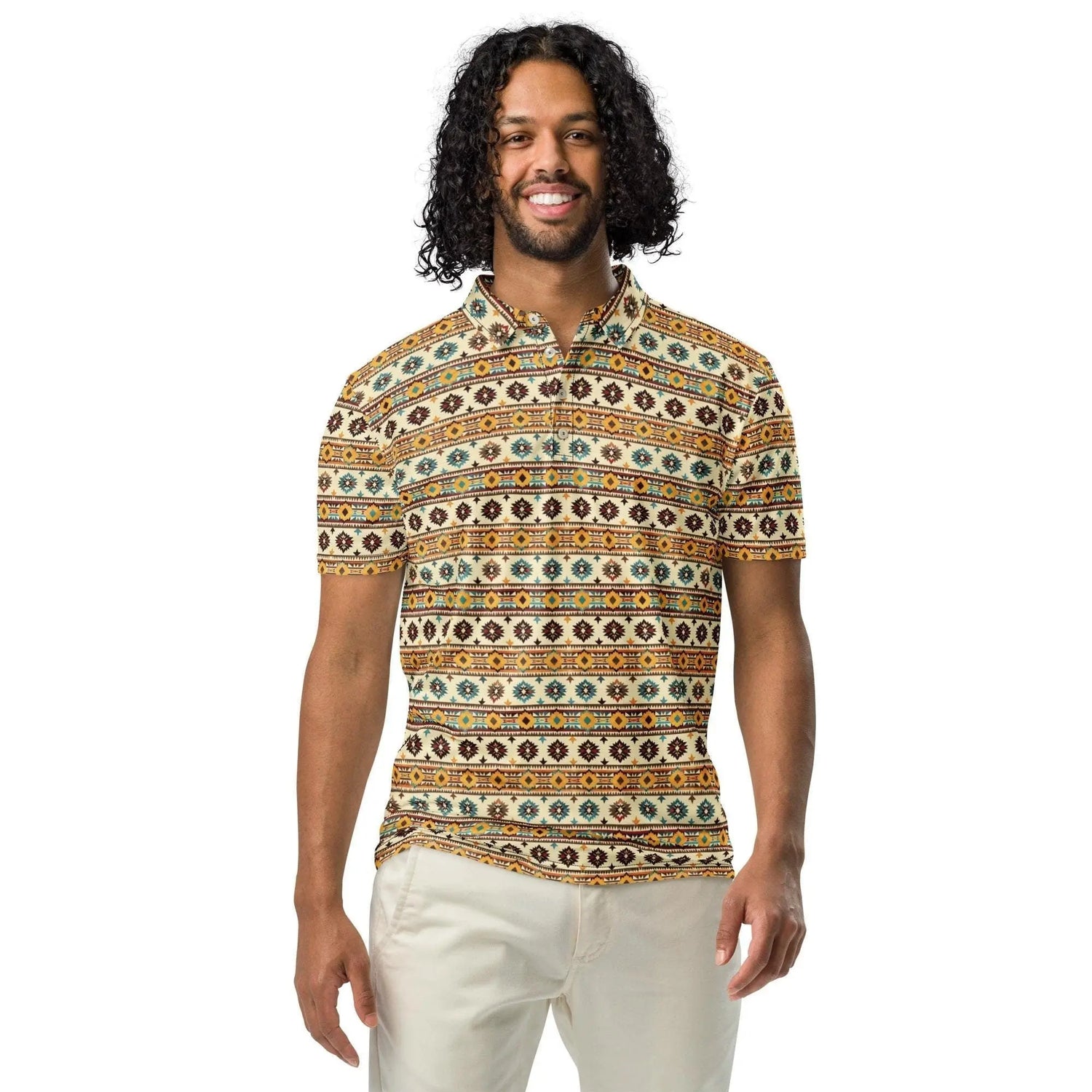 Men’s slim fit native print polo casual classic work business dinner stylish fashion modern male shirt