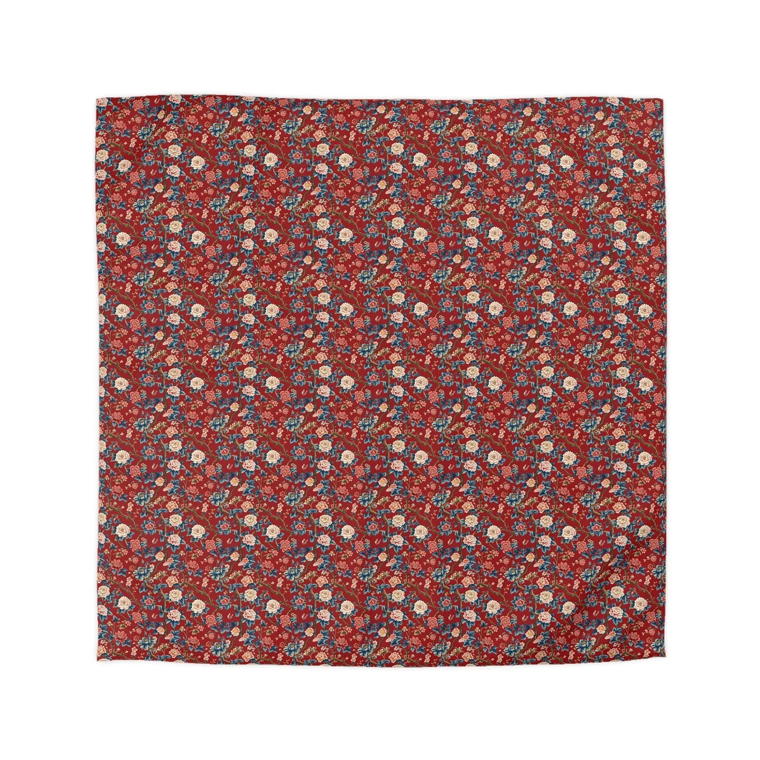 Red Floral Microfiber Duvet Cover - Modern Soft Bedspread, Holiday Fashion Designer Bedding, Stylish Contemporary Casual Decor