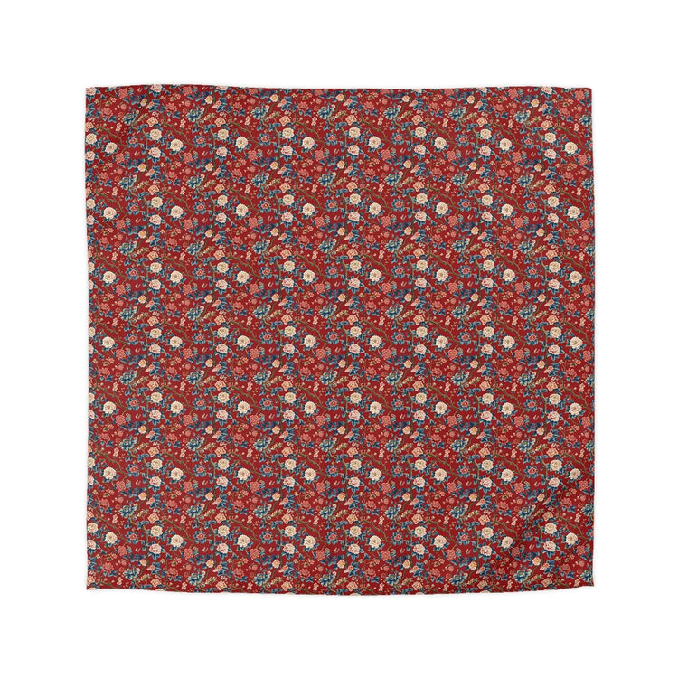Red Floral Microfiber Duvet Cover - Modern Soft Bedspread, Holiday Fashion Designer Bedding, Stylish Contemporary Casual Decor