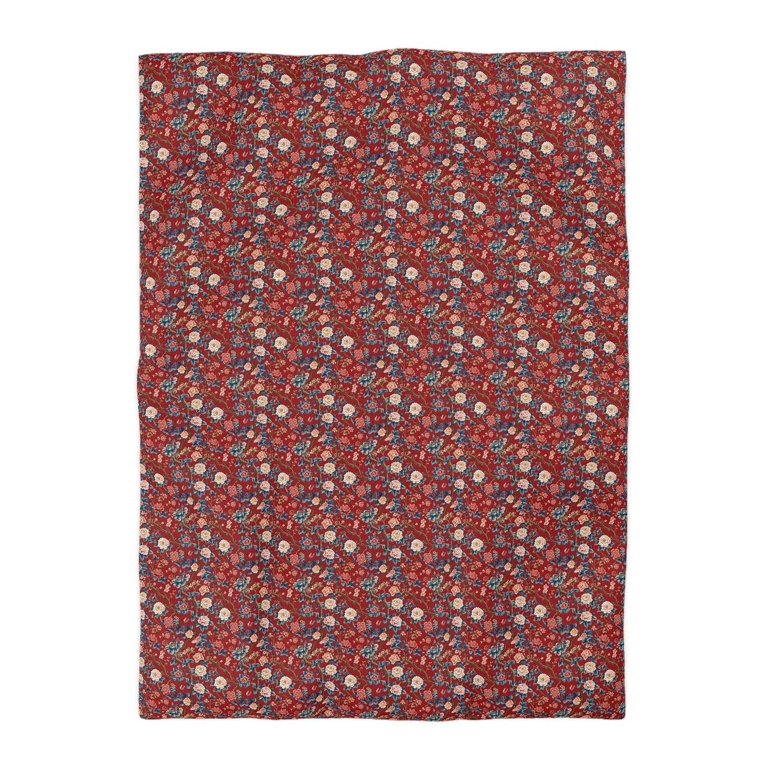 Red Floral Microfiber Duvet Cover - Modern Soft Bedspread, Holiday Fashion Designer Bedding, Stylish Contemporary Casual Decor