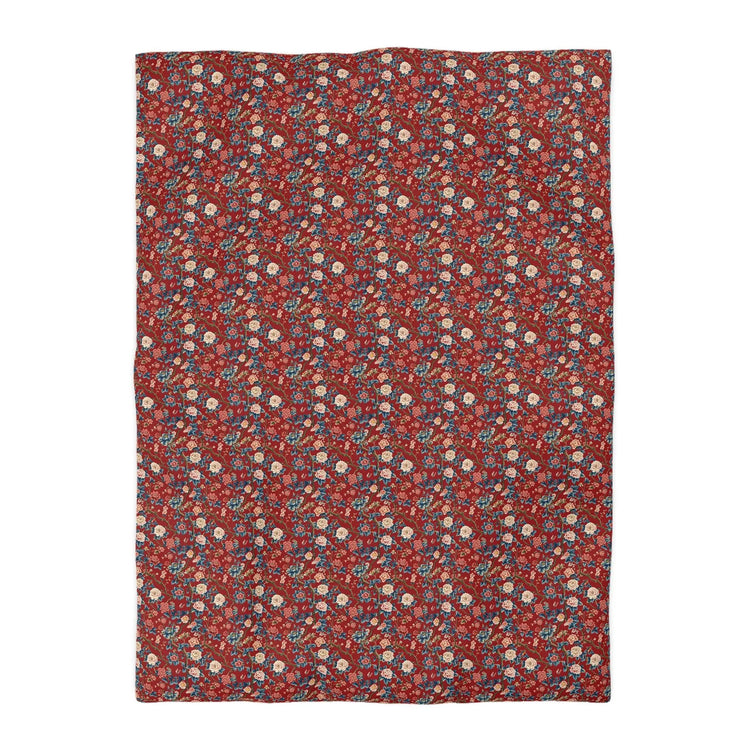 Red Floral Microfiber Duvet Cover - Modern Soft Bedspread, Holiday Fashion Designer Bedding, Stylish Contemporary Casual Decor