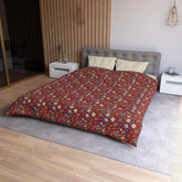 Red Floral Microfiber Duvet Cover - Modern Soft Bedspread, Holiday Fashion Designer Bedding, Stylish Contemporary Casual Decor