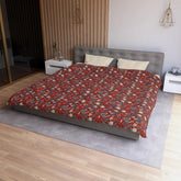 Red Floral Microfiber Duvet Cover - Modern Soft Bedspread, Holiday Fashion Designer Bedding, Stylish Contemporary Casual Decor