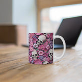 Sugar Skull Mug 11oz - Pink Accent All Purpose Hot Beverage Lover Cup, Halloween Day of the Dead Festive Office Home Decor The Aurora Touch