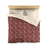 Red Floral Microfiber Duvet Cover - Modern Soft Bedspread, Holiday Fashion Designer Bedding, Stylish Contemporary Casual Decor The Aurora Touch