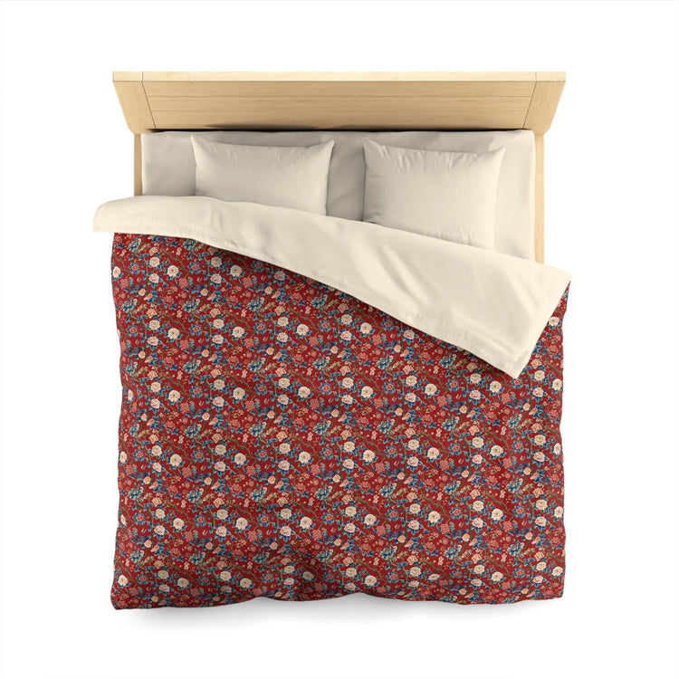 Red Floral Microfiber Duvet Cover - Modern Soft Bedspread, Holiday Fashion Designer Bedding, Stylish Contemporary Casual Decor The Aurora Touch