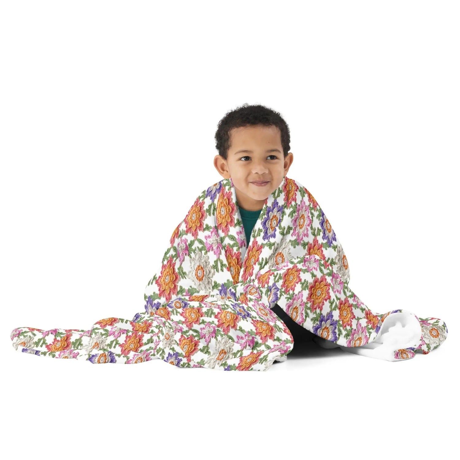 Throw Blanket, Colorful grandma crotchet all over pattern design soft comfy minimilist country classic fleece bedspread couch chair throw