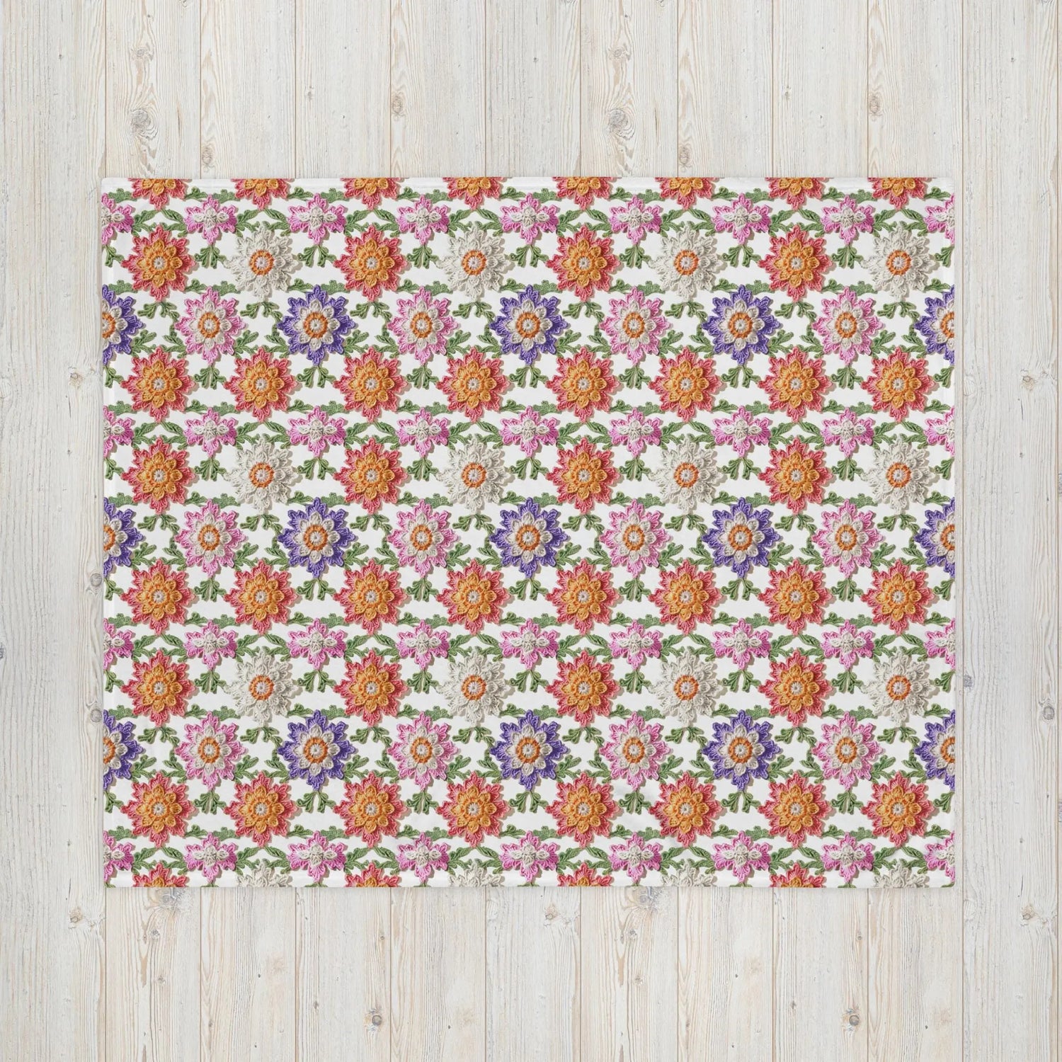 Throw Blanket, Colorful grandma crotchet all over pattern design soft comfy minimilist country classic fleece bedspread couch chair throw