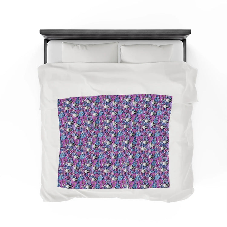 Gothic Plush Blanket, Day of the Dead Sugar Skull Purple Accent Throw, Halloween Home Decor, Velveteen Cozy Blanket