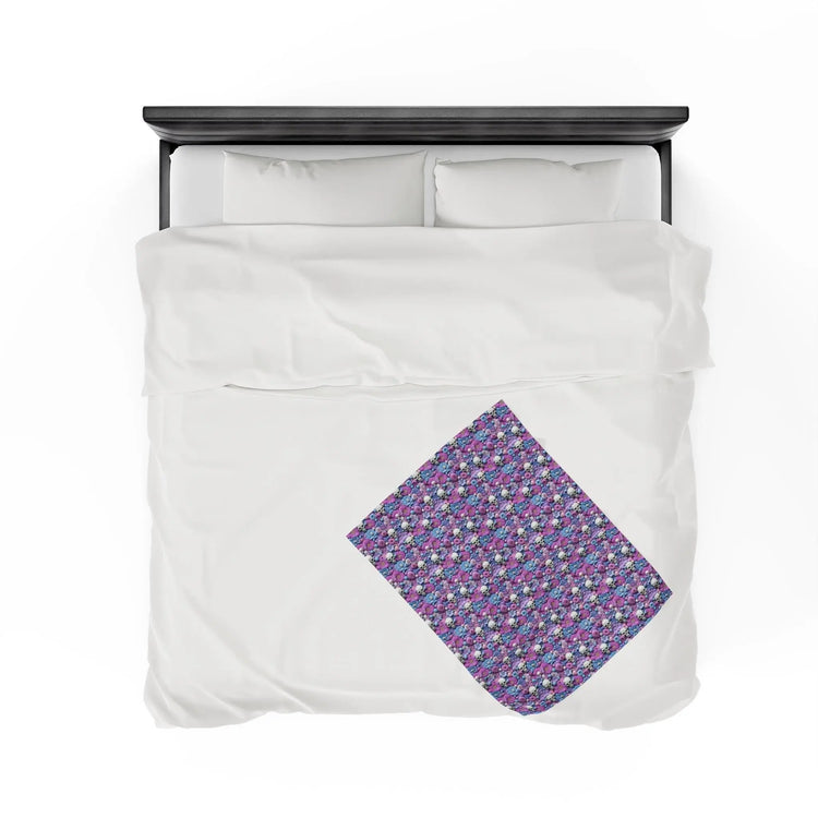 Gothic Plush Blanket, Day of the Dead Sugar Skull Purple Accent Throw, Halloween Home Decor, Velveteen Cozy Blanket