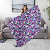 Gothic Plush Blanket, Day of the Dead Sugar Skull Purple Accent Throw, Halloween Home Decor, Velveteen Cozy Blanket The Aurora Touch