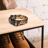 Fall colors Pet Collar floral all over print pattern Autumn browns stylish classy walking shopping travel fashionista dog collar