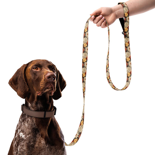 Fall colors Pet leash floral all over print pattern Autumn browns stylish classy walking shopping travel dog collar