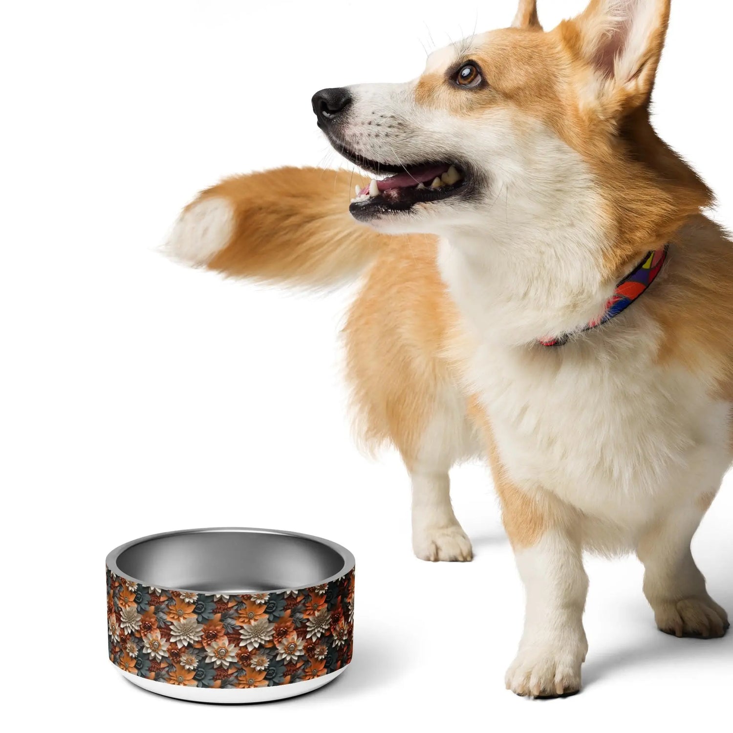 Fall Floral Pet bowl all over print pattern design The Aurora Touch