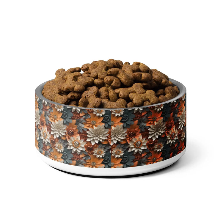 Fall Floral Pet bowl all over print pattern design water kibble wet food stylish decor luxury upscale doggy plate