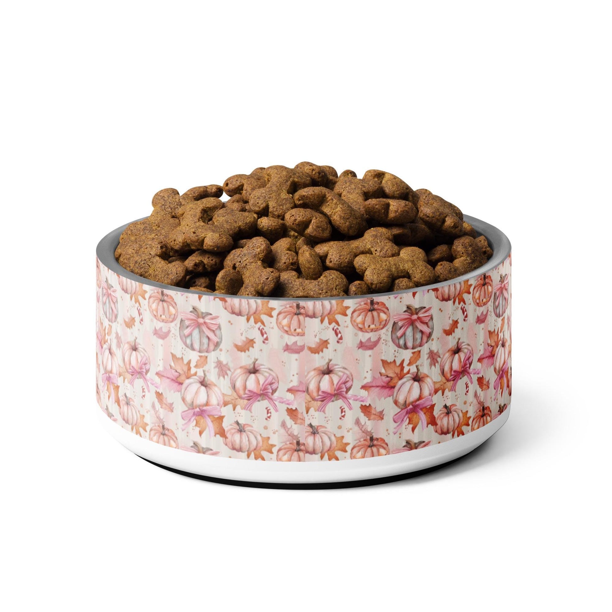 Pink Fall Pet bowl Halloween pink coquette fury friend designer home decor stylish pumkin bows food plate