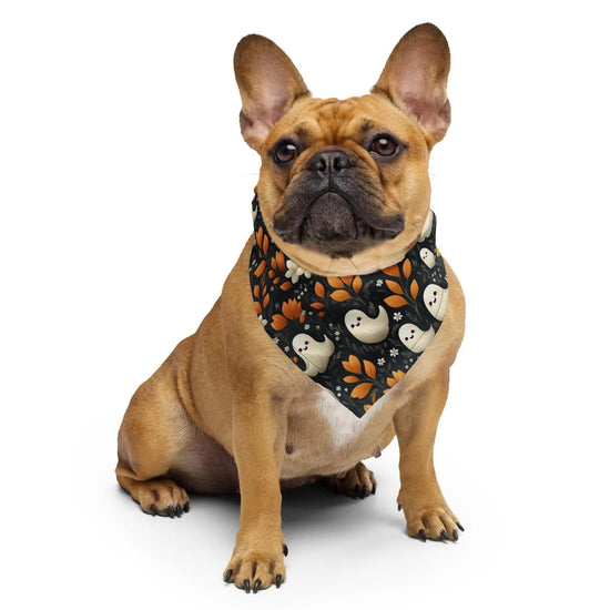 Halloween Pet Bandana all over mini ghosts print stylish casual walk travel designer adorable cat dog human scarf The Aurora Touch