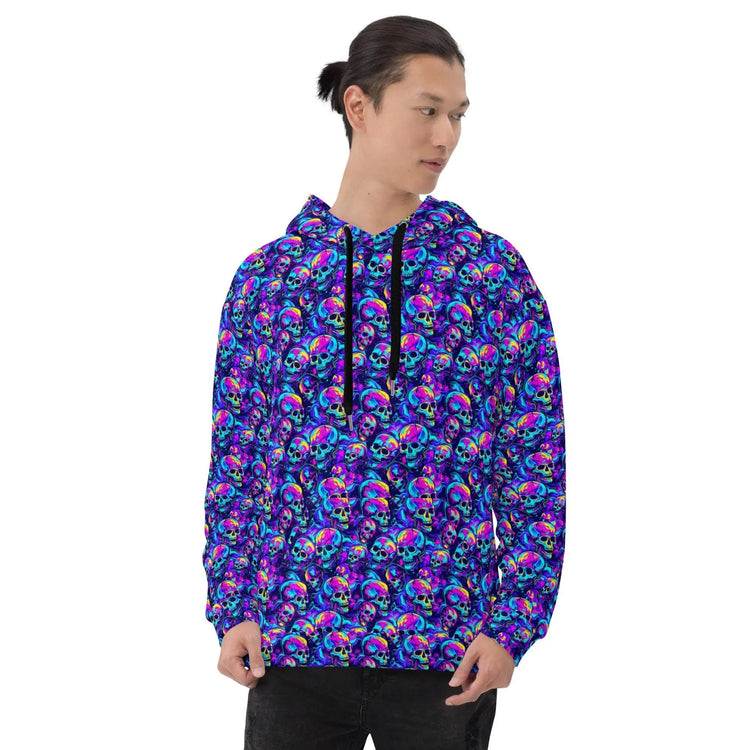 Neon skull design Hoodie Haloween Fall fashion EDM Teen Adult Men winter weather everyday casual relax style sweatshirt