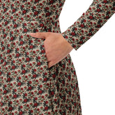 Red Roses long sleeve midi dress all over print pattern comfy femmy design for the entrepreneur stylish girl ready to wear out